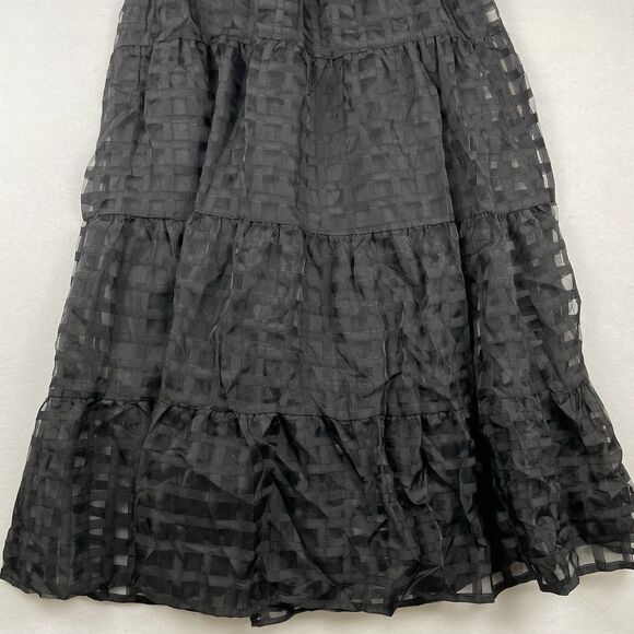 NWTPretty Garden Puff Sleeve Smocked Tiered Dress Sheer Midi Black Cottagecore-L - Picture 12 of 13